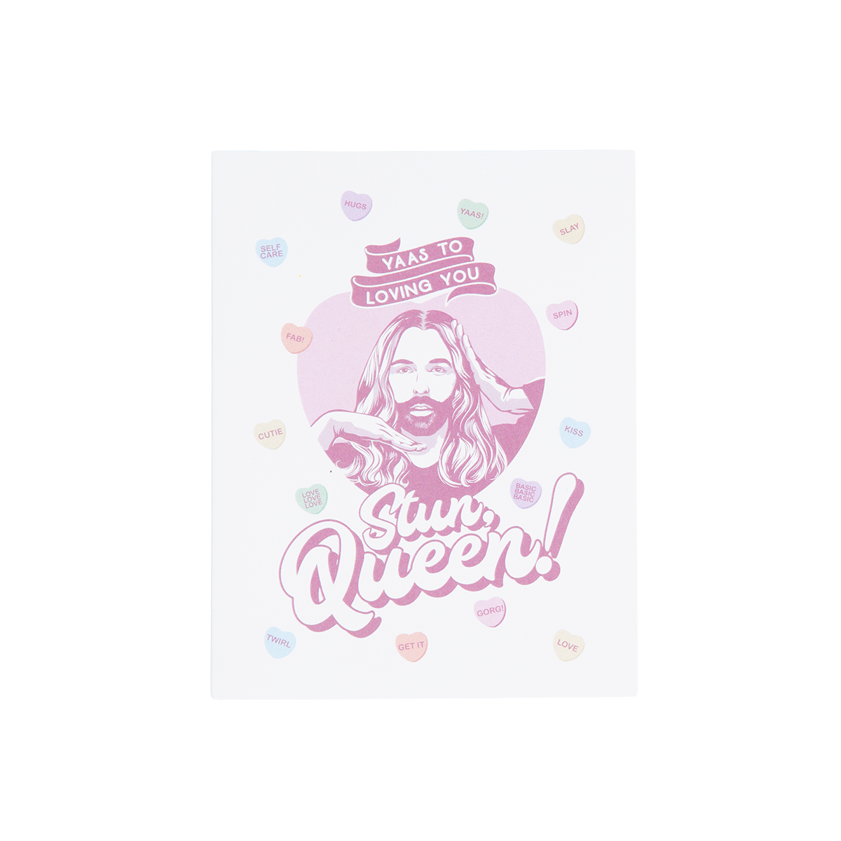 Card with a stylized illustration of a person and text 'Sun Queen' on a white background