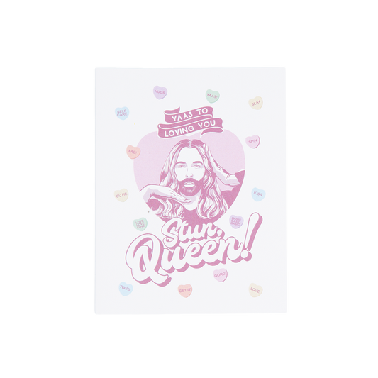 Card with a stylized illustration of a person and text 'Sun Queen' on a white background